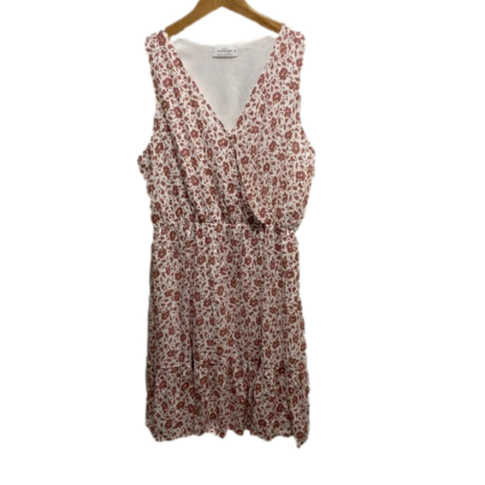 Kaileigh Women's Sz M White Floral Print Surplice Sleeveless Dress Bin P